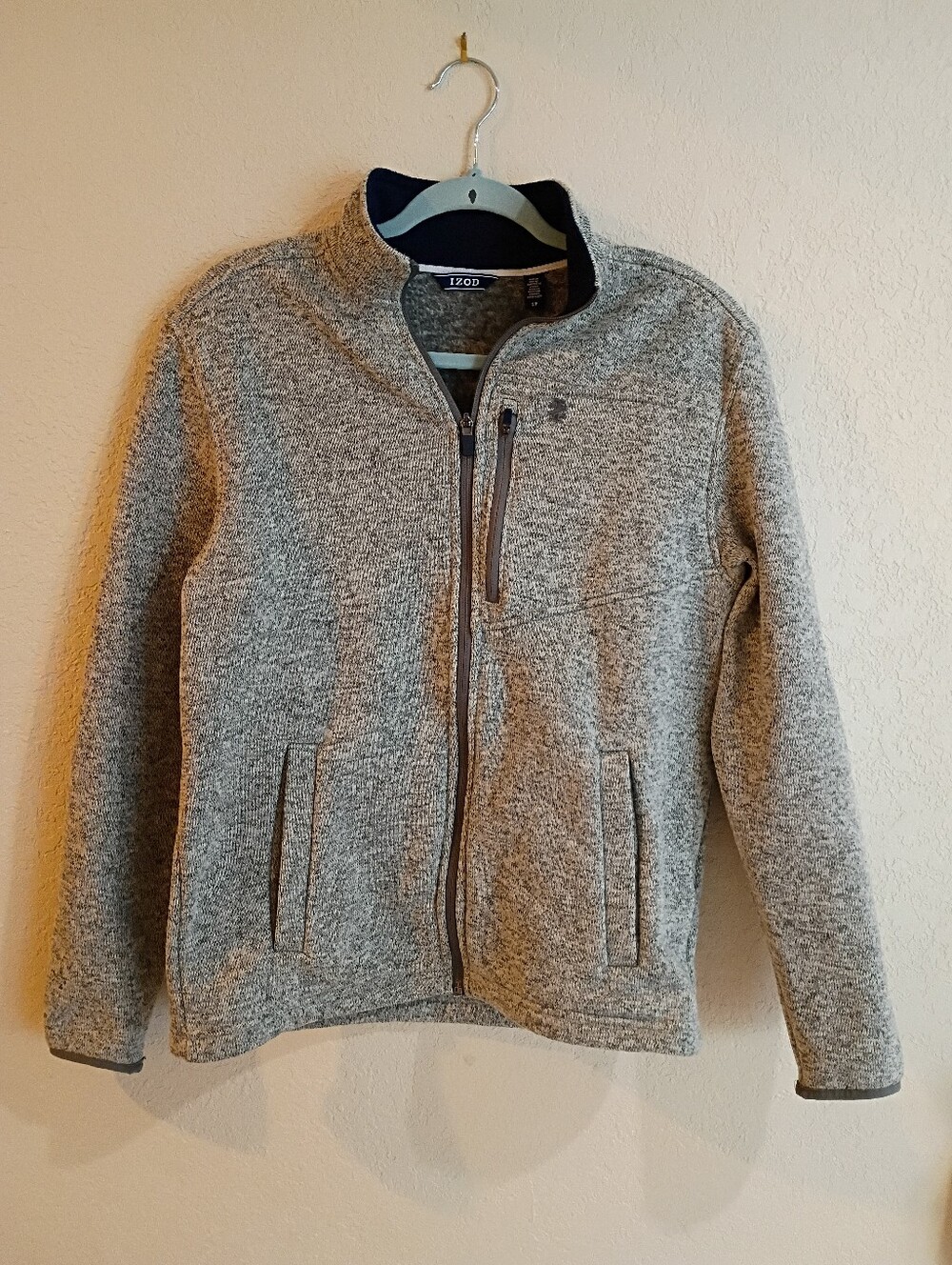IZOD Men's Small Gray Sweater Fleece Jacket Full Zip Chest Pocket Heather S
